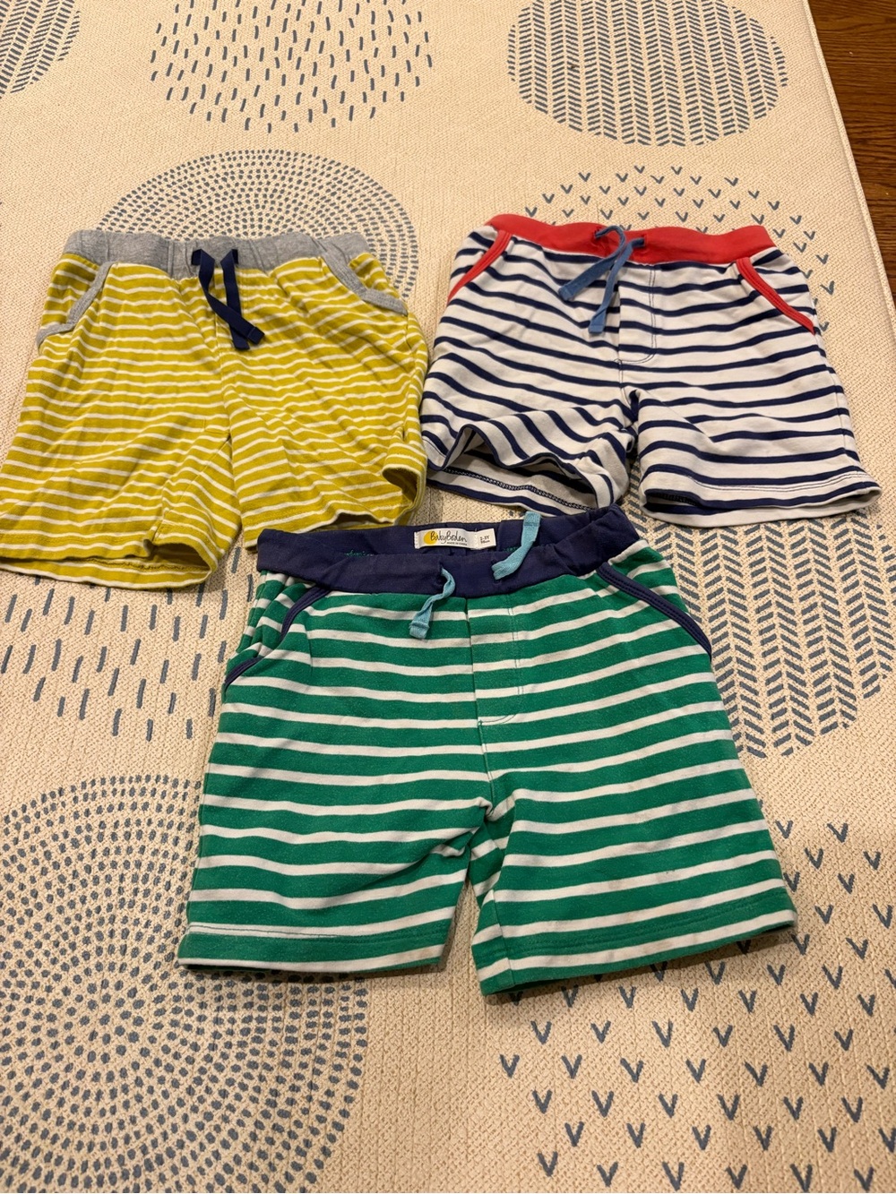 Mini Boden Striped Shorts Trio - Yellow, Navy & Green size 2-3